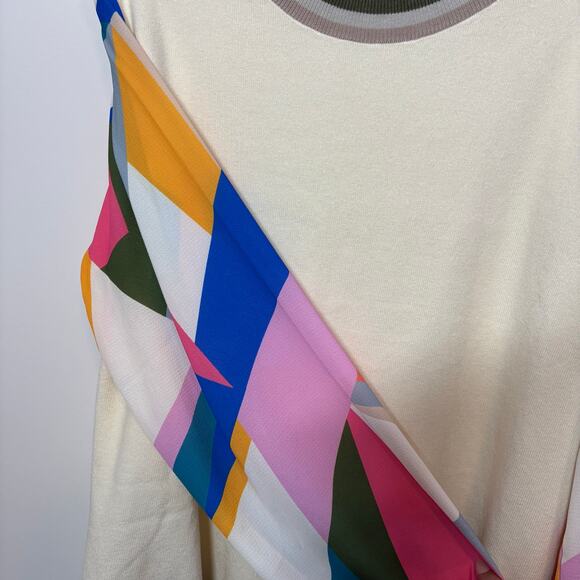 Fate Sweater Women 3XL Cream Plus Size Patterned Sleeves Crew Neck Ribbed Office - Picture 3 of 8